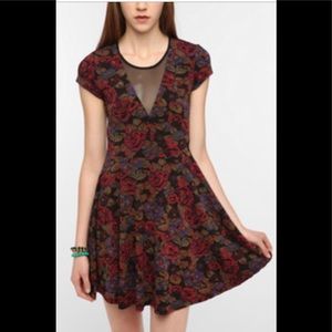 Floral Skater Dress with black mesh sheath
